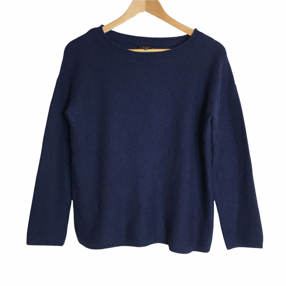 T. Babaton with Cashmere Sweater Small Navy Blue Scoop Neck Pullover Merino